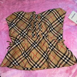 Burberry Checkered Strapless Blouse